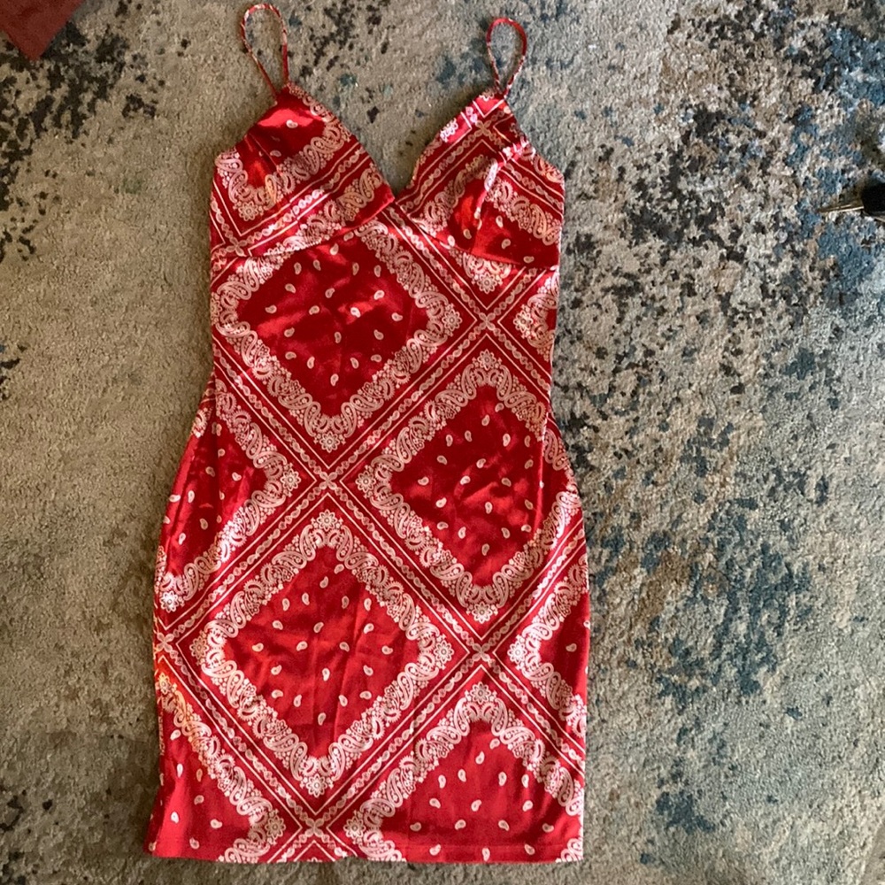 red bandana print dress